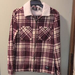 Wesc Plaid Jacket with Sherpa Collar Maroon/off white